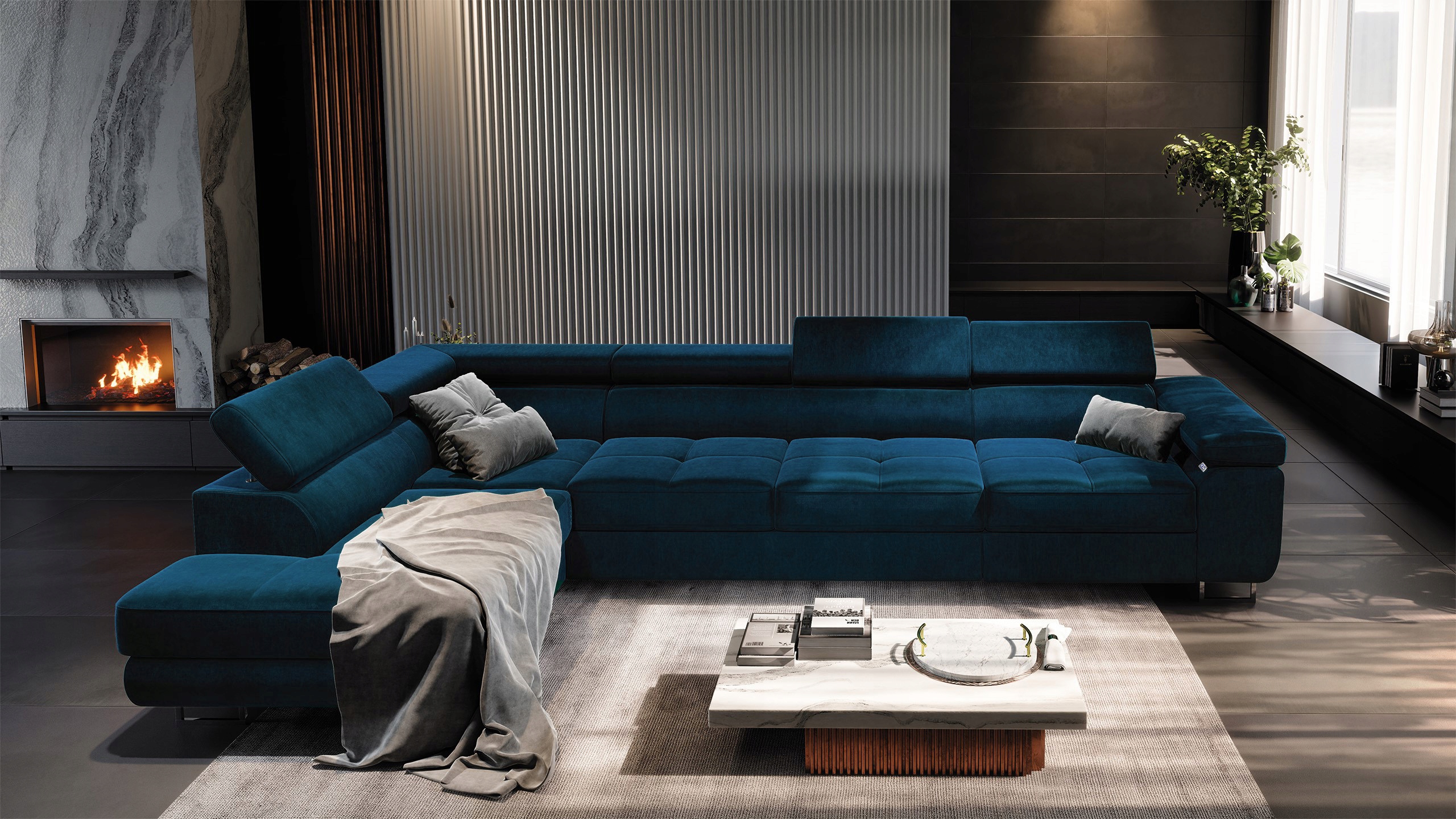 Velký Rohová Sedací Souprava s funkcí spaní do obývacího pokoje Nastavitelné opěrky hlavy x6 Wild Maxi