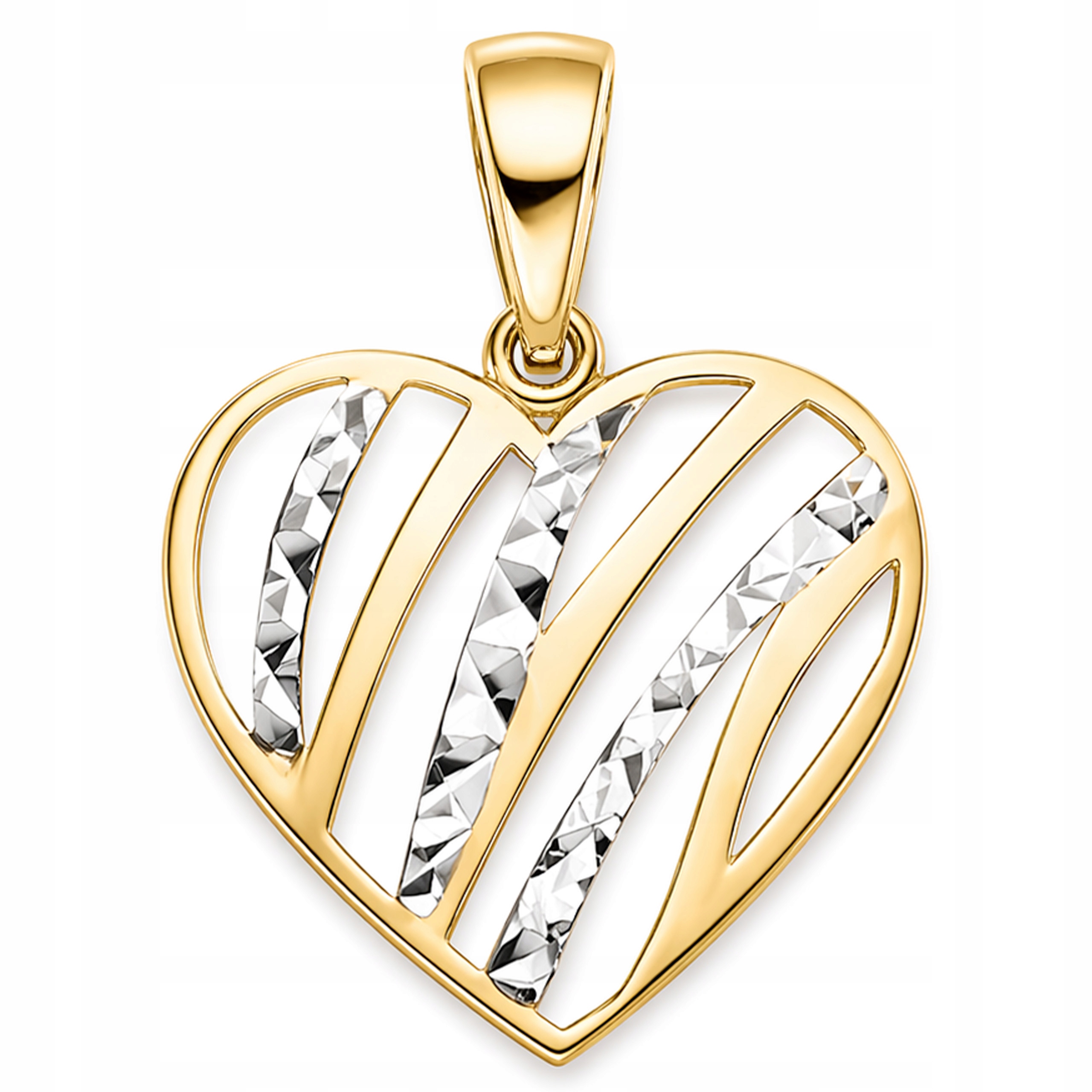 Zlatý přívěsek 585 s ažurovým srdcem s diamantováním a bílým zlatem, módní