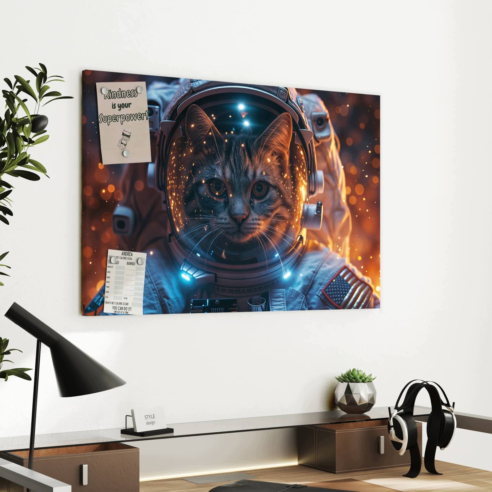 Magnetická tabule Kočka Skafander Vesmírný 60 × 40 cm