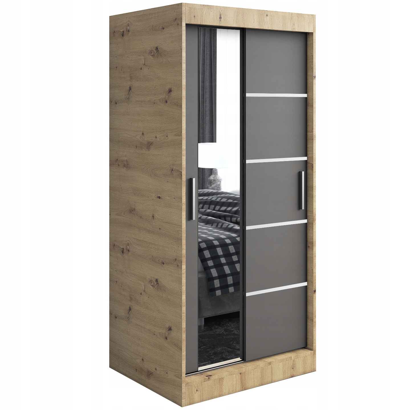 Szafa przesuwna 90 cm 2 wnętrza ARTISAN + ANTRACYT