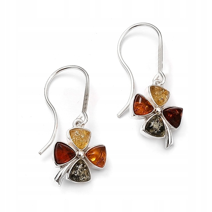 Čtyřlístek Jetel Stříbrné Náušnice Jantar