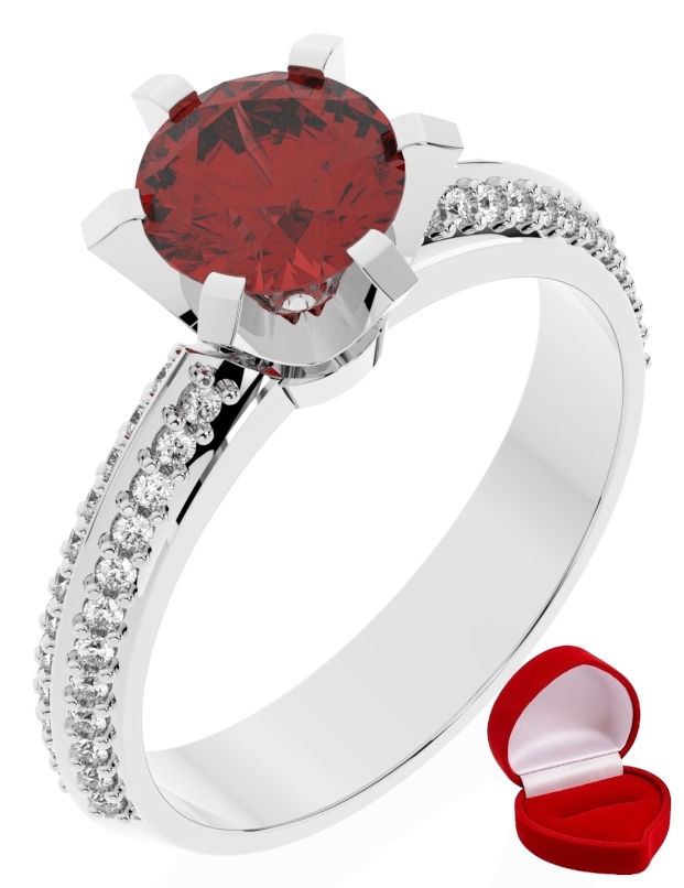 Zlatý Prstýnek 585 14k Rubín 1 ct Bílé Zlato R18