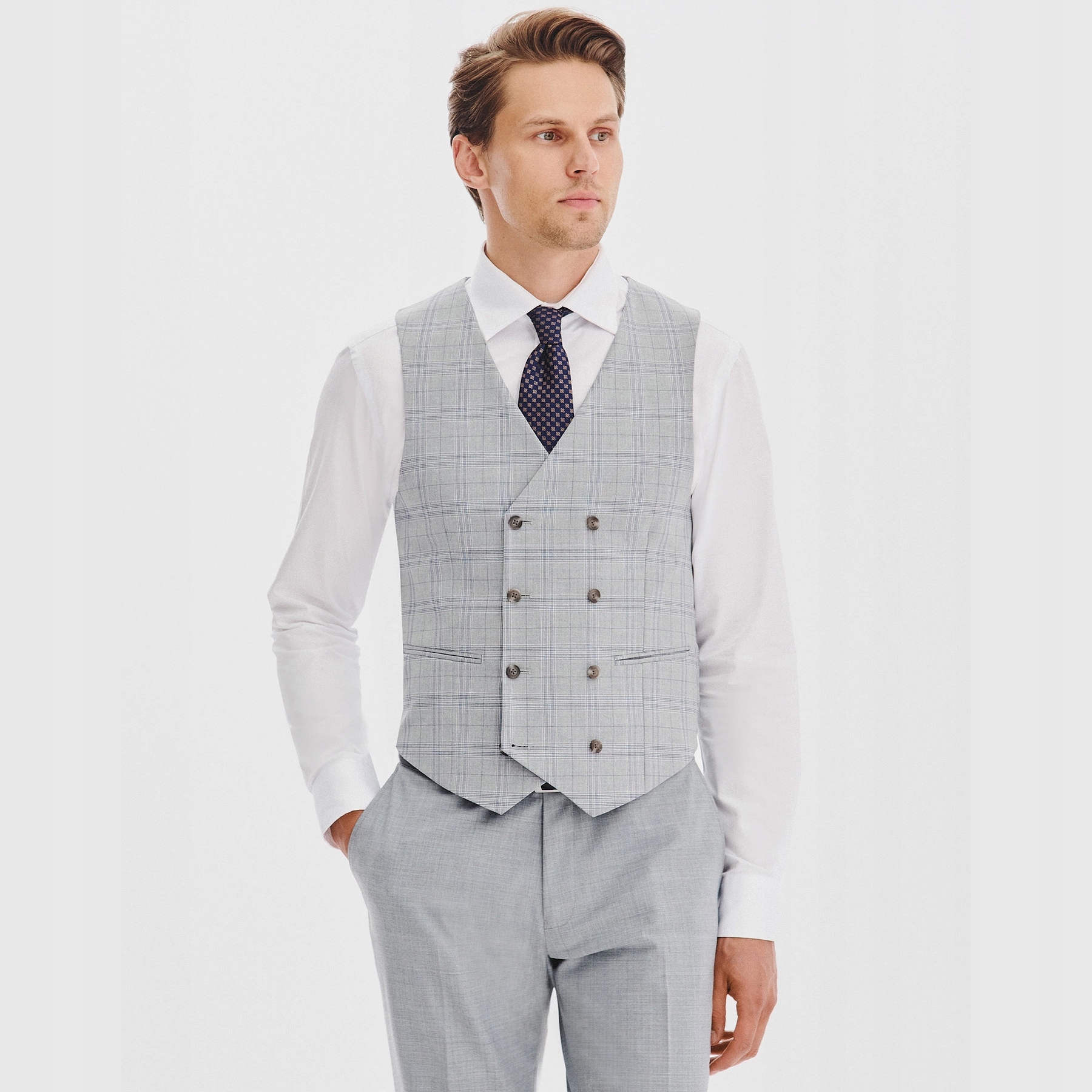 Pánská kostkovaná vesta v šedé barvě Slim Fit Pako Lorente vel