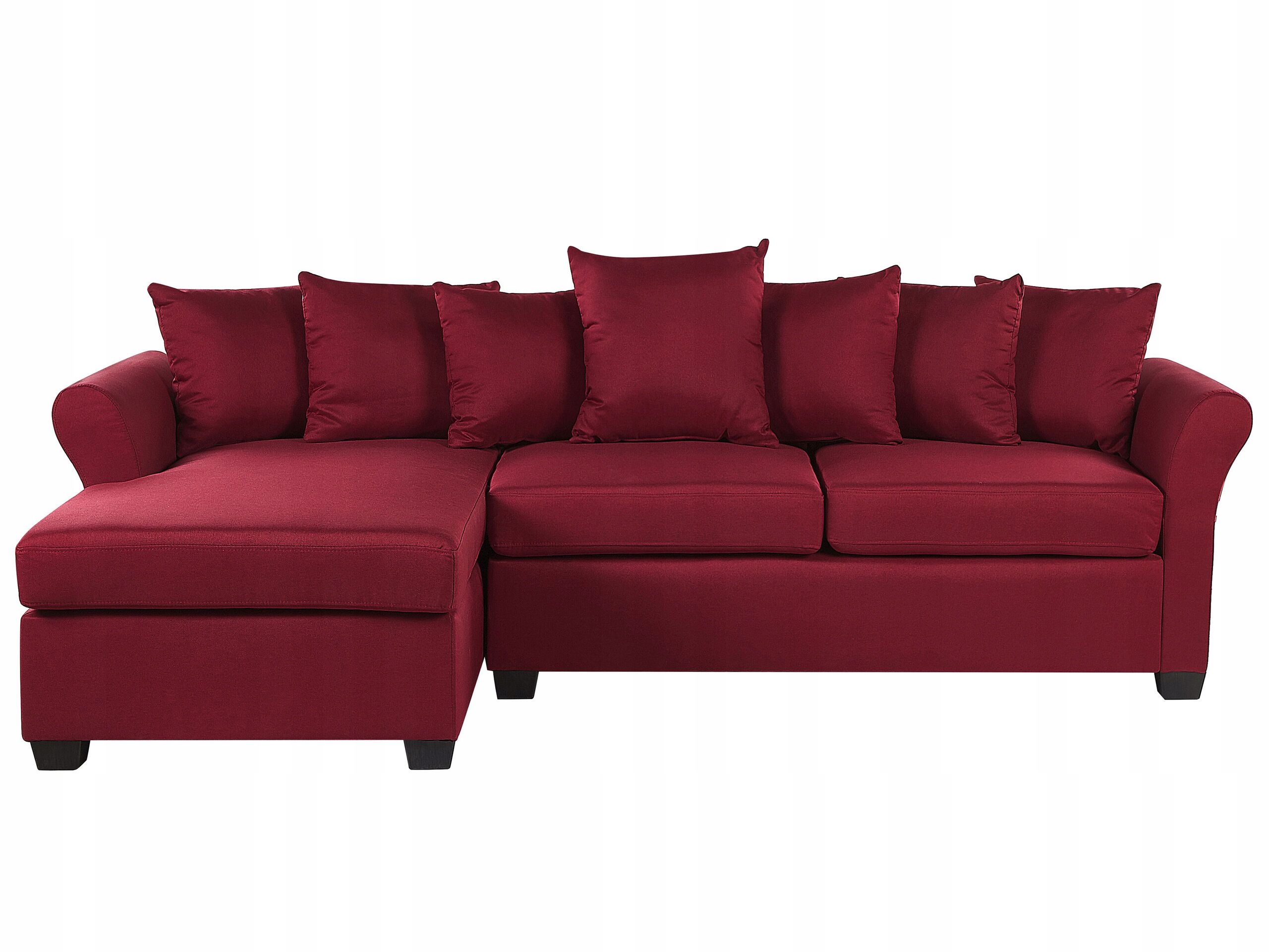 Sofa narożna ciemnoczerwona z poduszkami