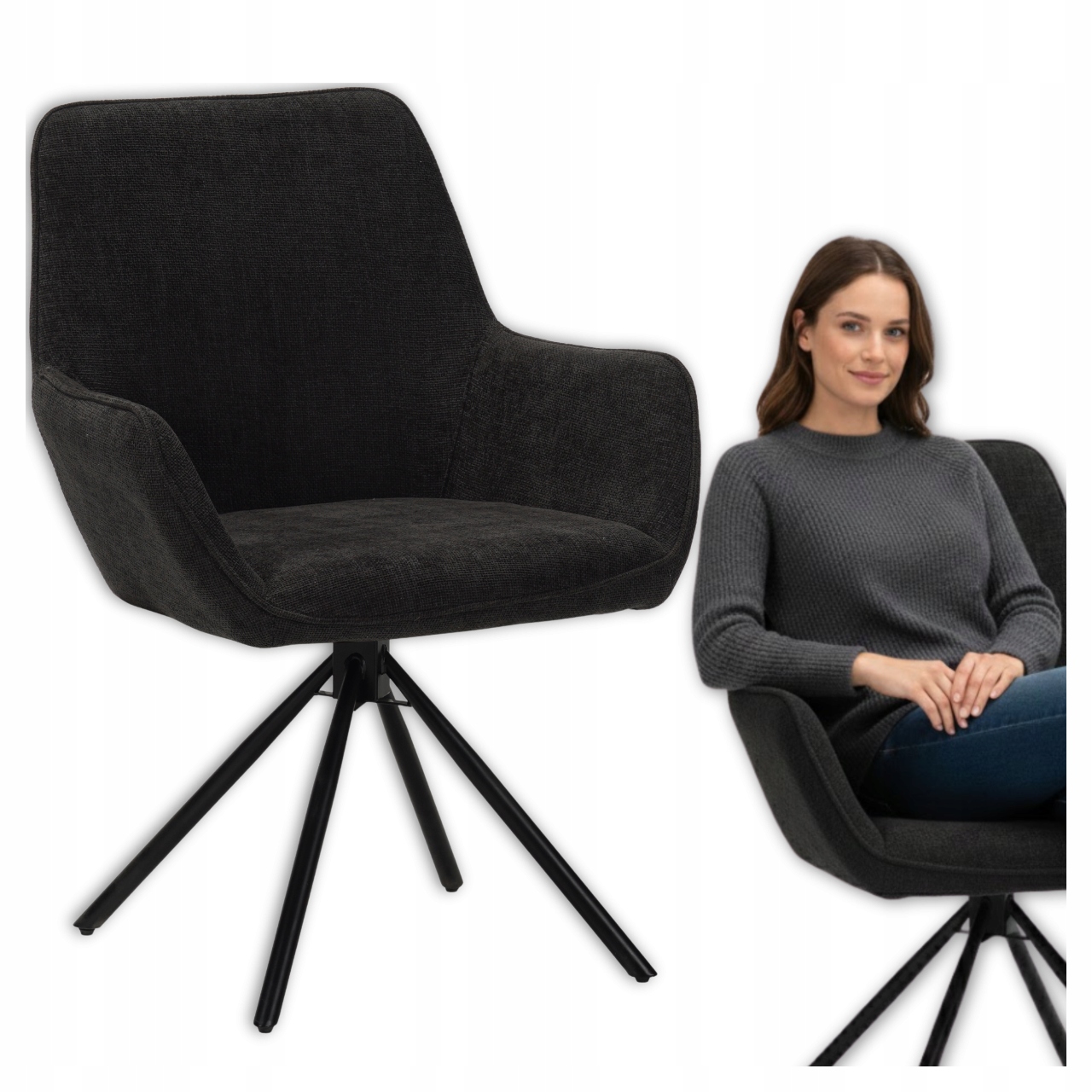 Krzesło tapicerowane nowoczesne grafit do jadalni salonu obrotowe