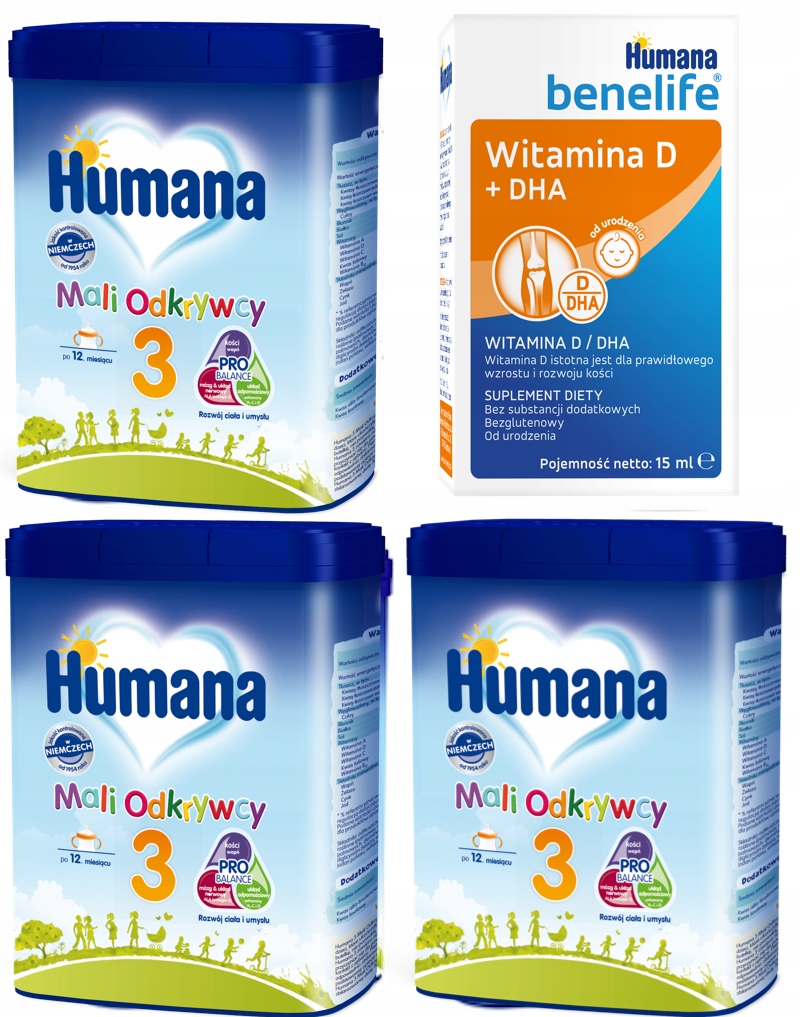 Humana 3 650g od 12 miesiąca x 3 szt + GRATIS WITAMINA D+DHA