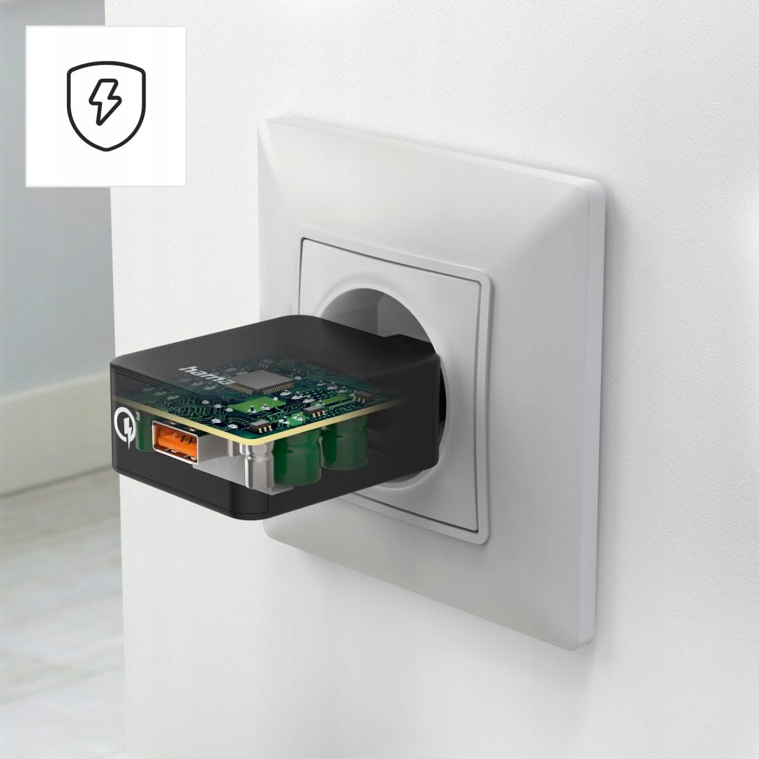 HAMA Szybka Ładowarka 19,5W USB-A Do Android iPhone Czarna — miniatura 3