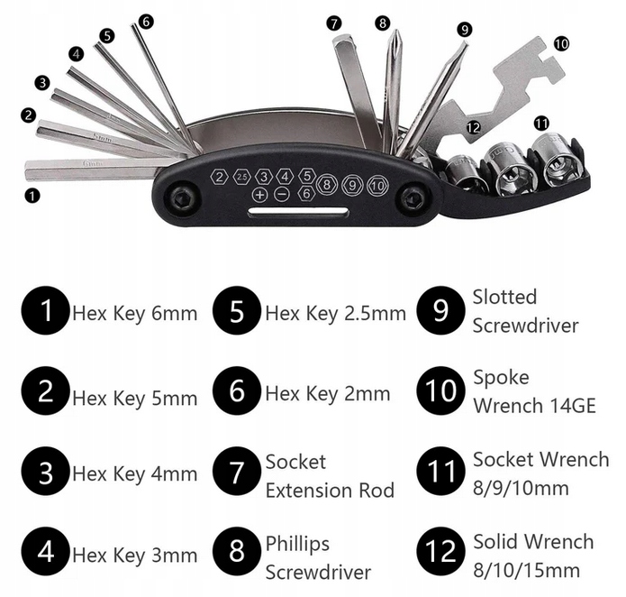 Zestaw narzędzi rowerowych 20 sztuk Akcesoria rowerowe z łyżką do opon Stan opakowania oryginalne