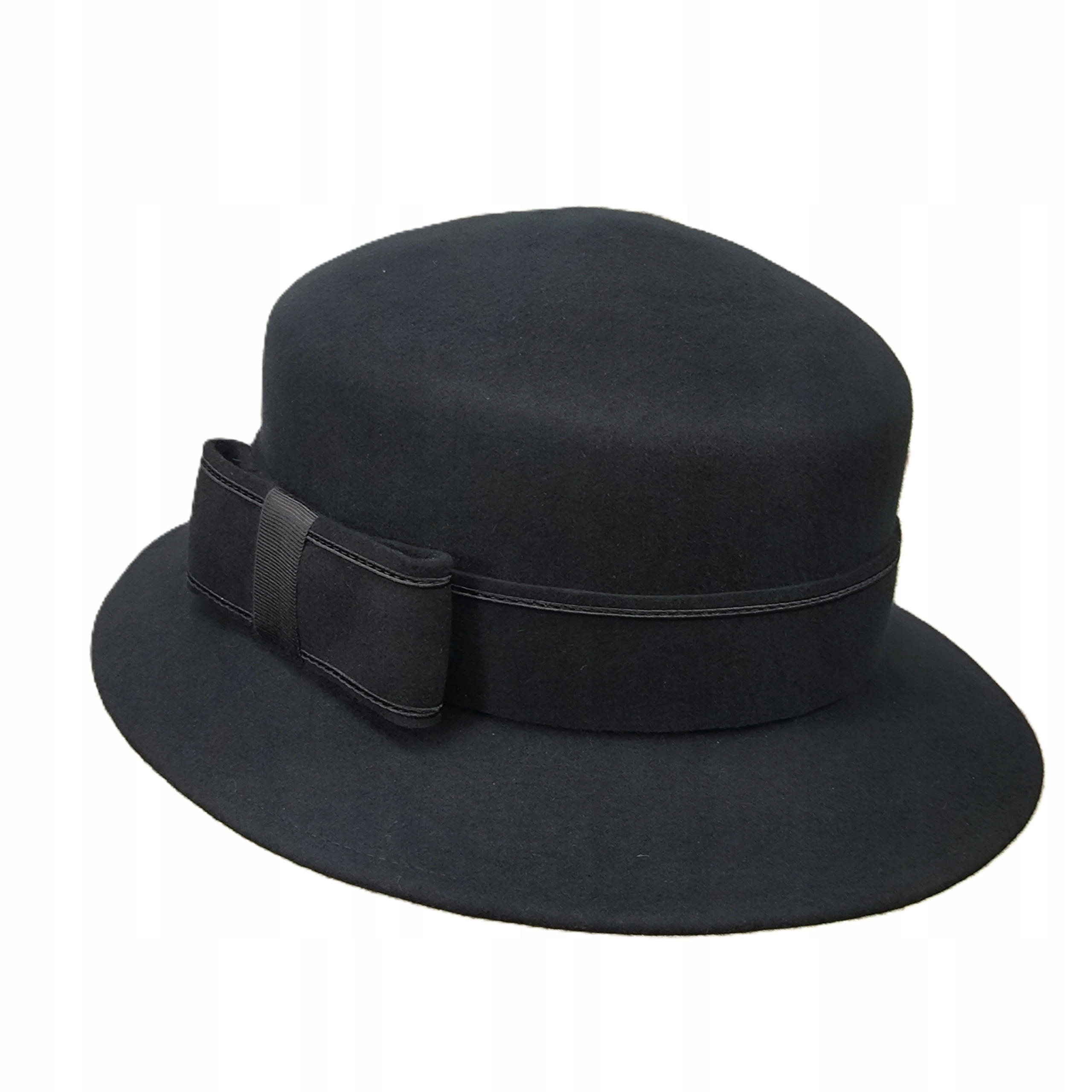 Dámský vlněný plstěný klobouk elegantní Černý plst 55/56 cm SOP3a Polský