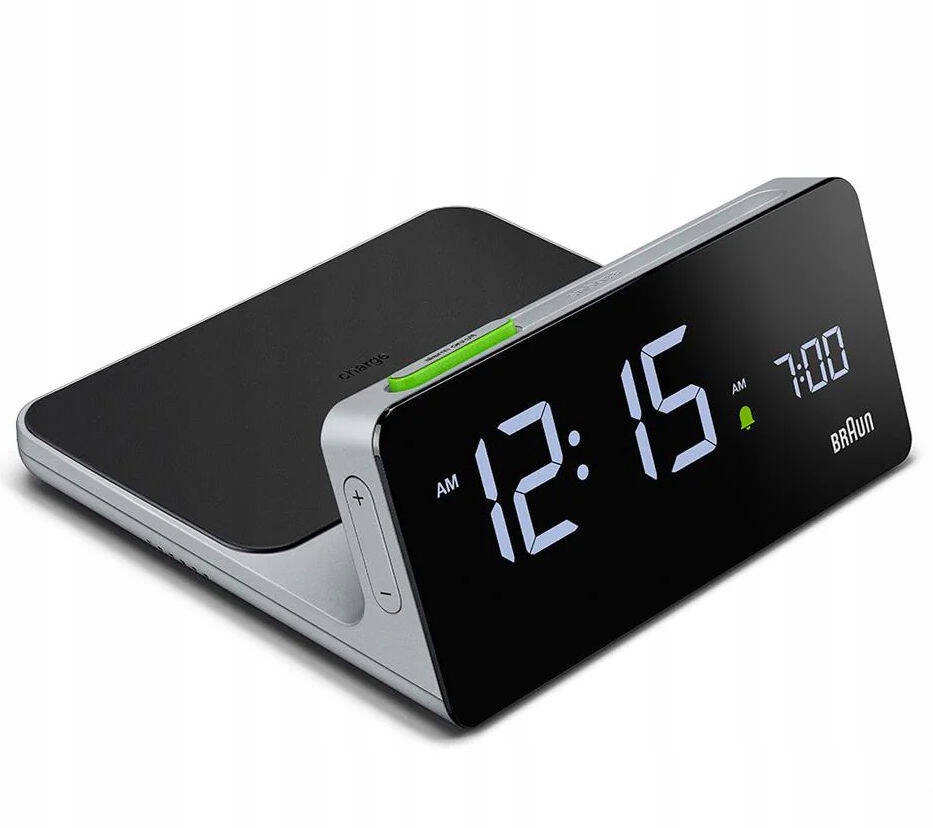 Šedý Budík Braun BC21G Indukčná Nabíjačka Qi 10W