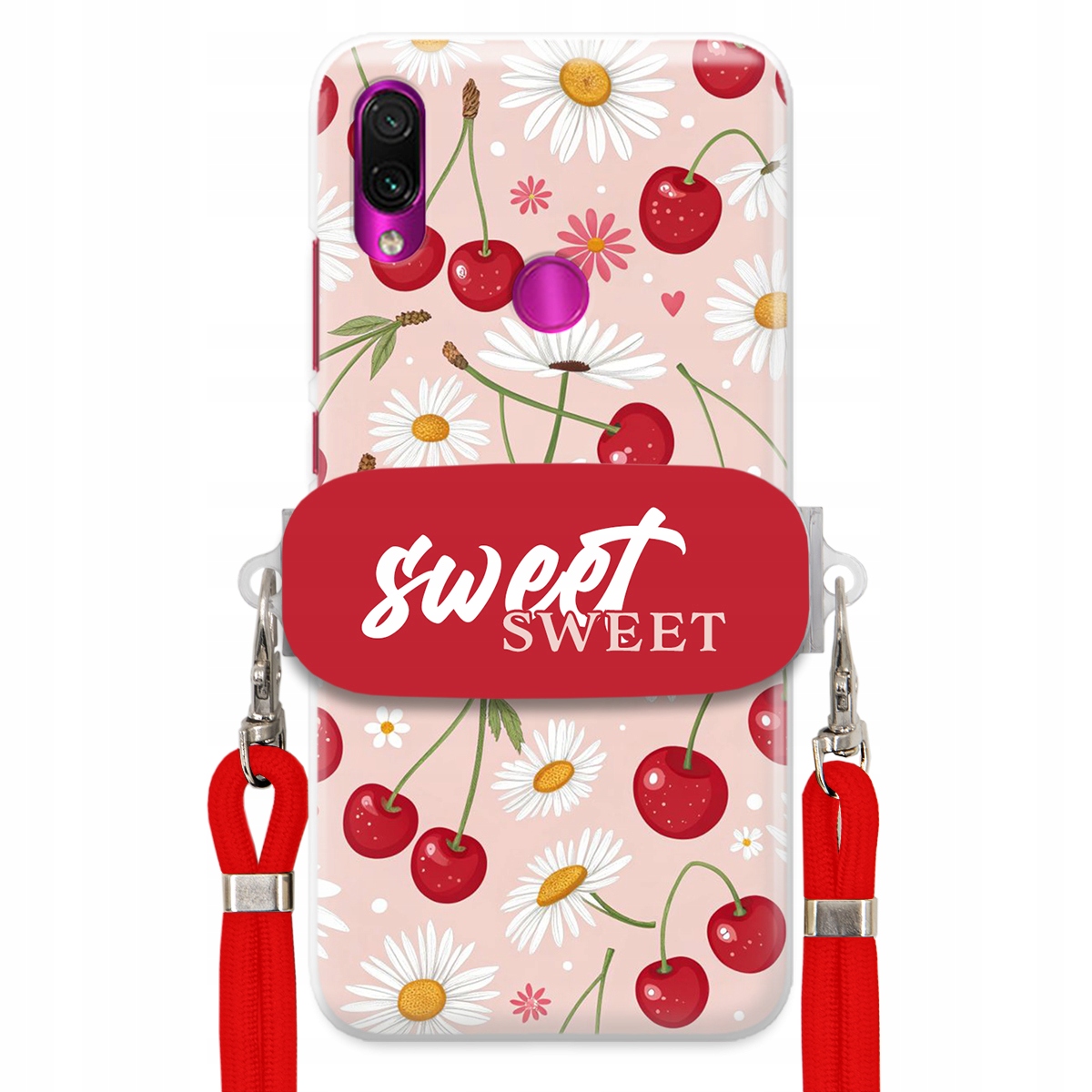 Puzdro pre Xiaomi Redmi Note 7 Červené vodítko držiak Sweet Sweet Kvet čerešne