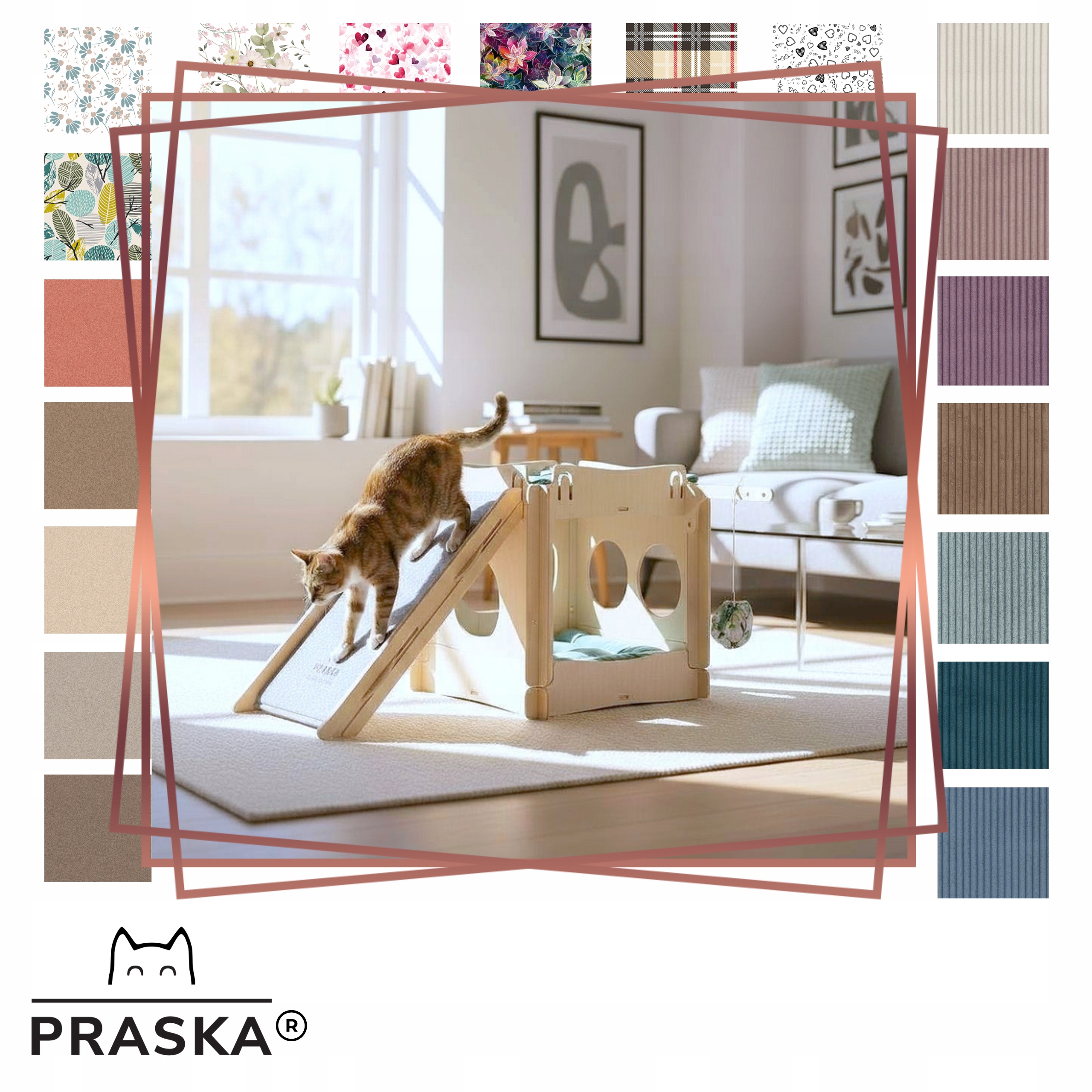 Levně Pražská Škrabadlo pro kočky budka 2 pelíšky Věž Domek 50x50 překližka Natural