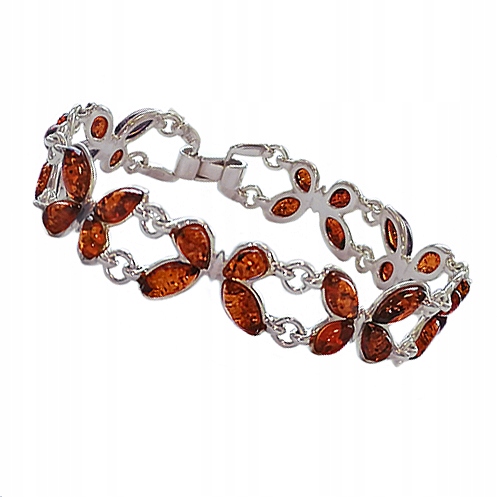 Stříbrný Náramek motýlek z pravého baltského baltský jantar ze Stříbra Ag 925