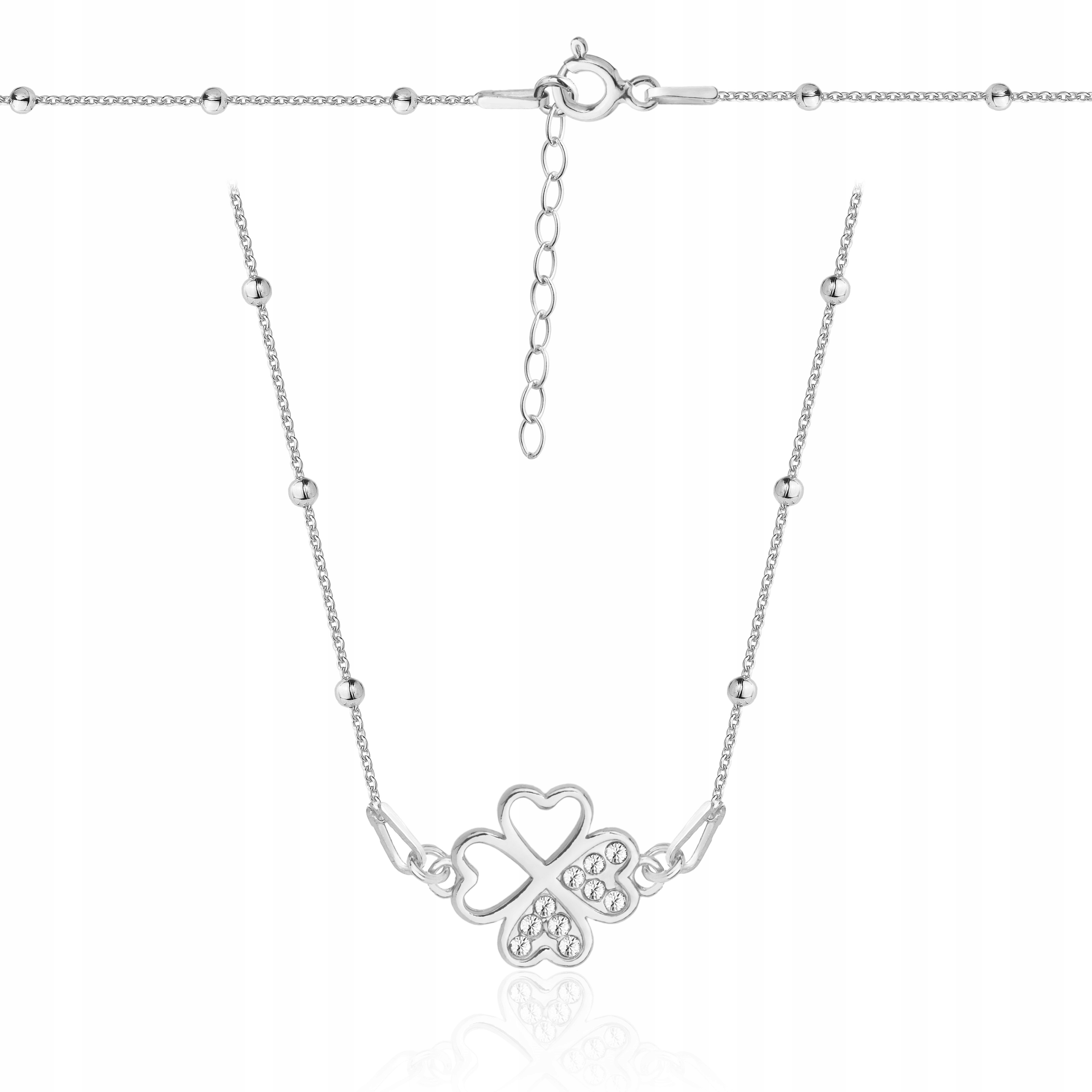 Stříbrný kuličkový náhrdelník čtyřlístek Swarovski 925