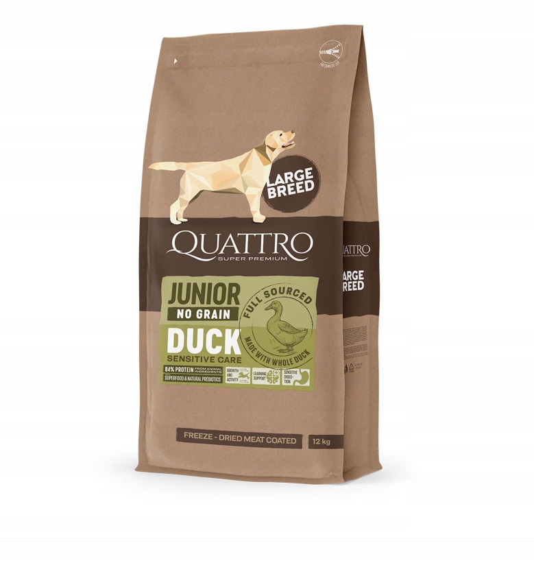 Quattro Grain Free Junior Large Duck Kaczka 12kg