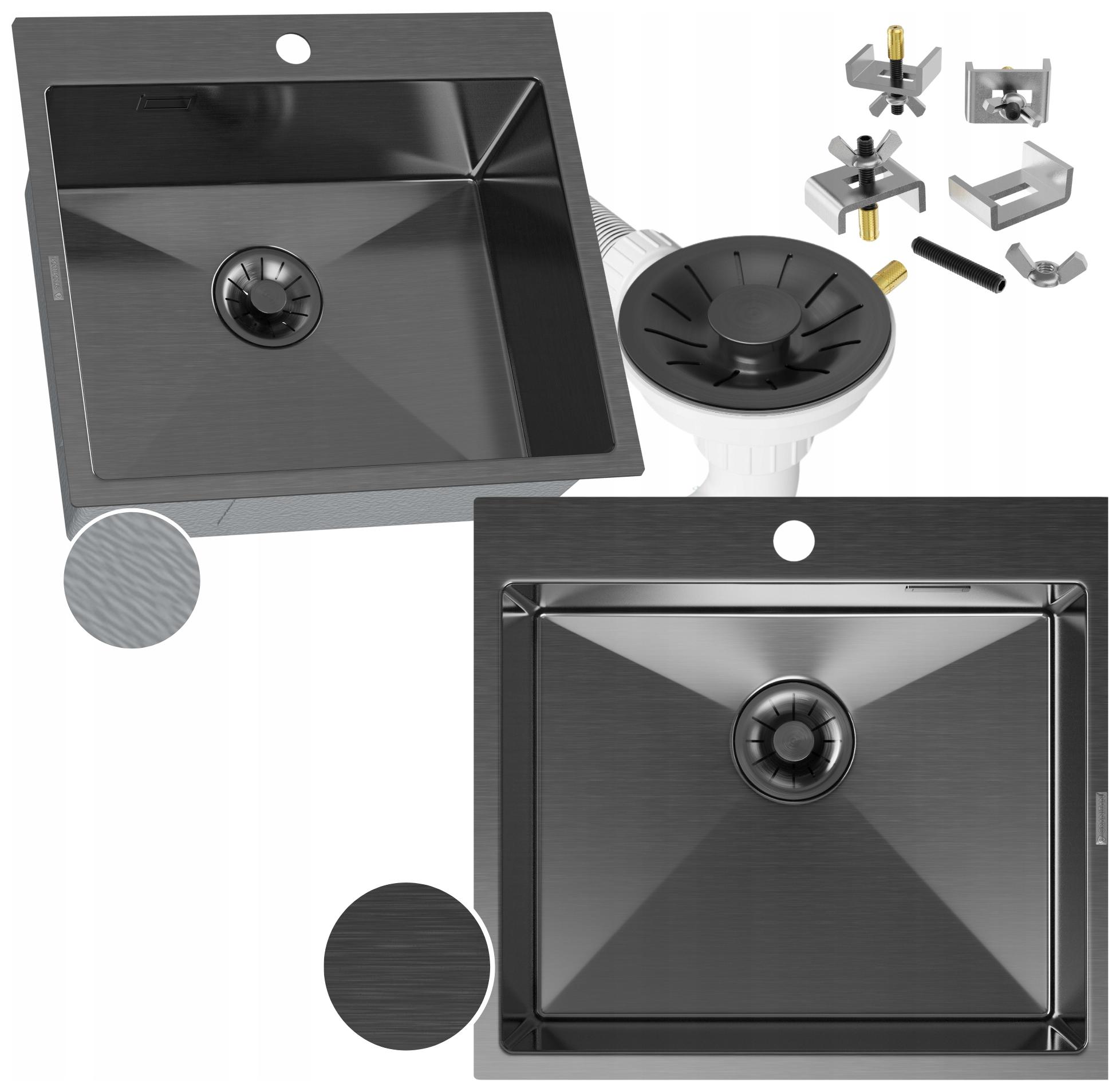 Oceľový kuchynský drez čierny 55x50 Silvo jednokomorový sifón Lux