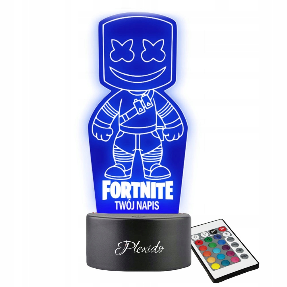 Lampka Nocna dla Dzieci 3D LED Fortnite Marshmello Prezent Twój Napis Imię