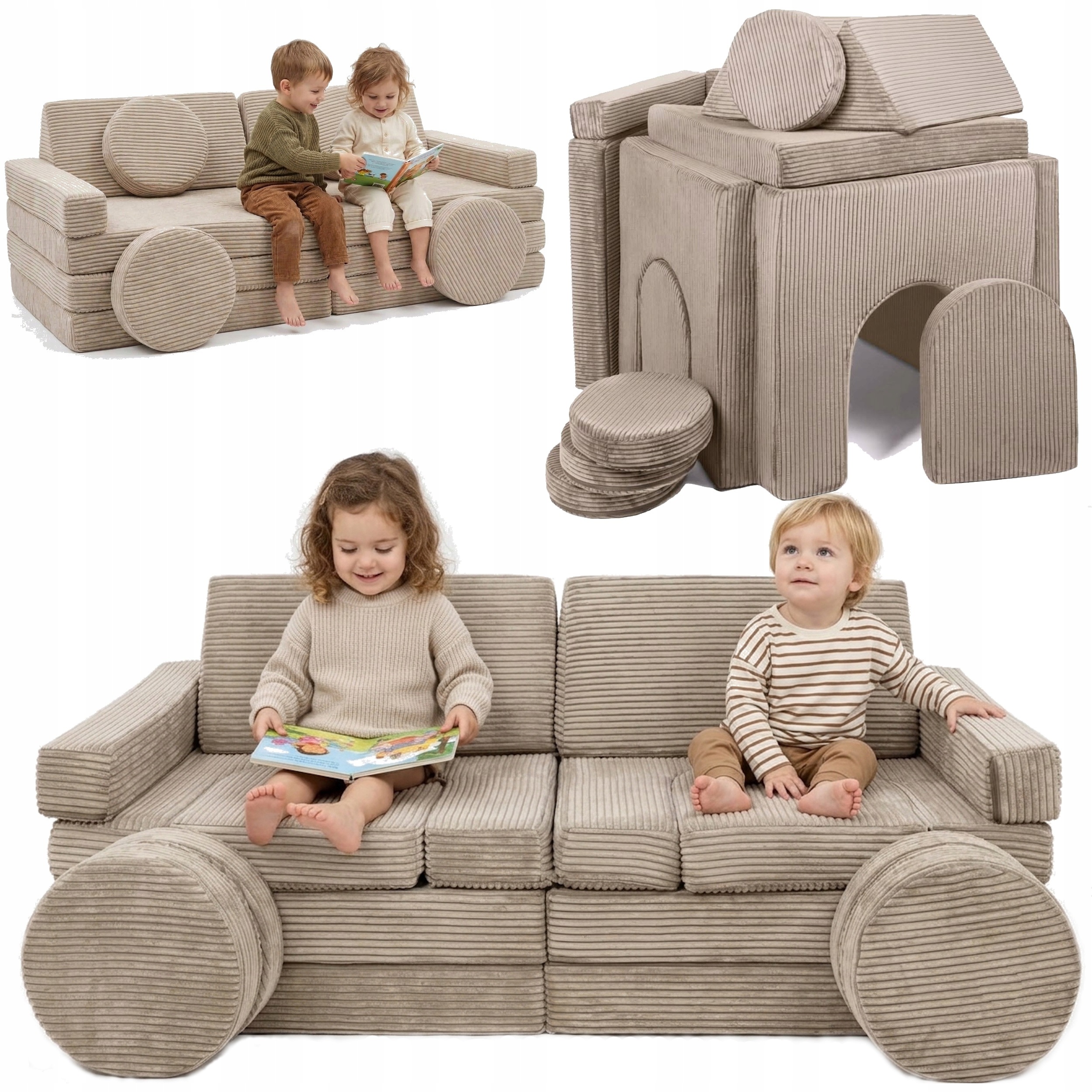 Polska Sofa Modułowa Klocki Piankowe Dla Dzieci Velinda sztruks beż