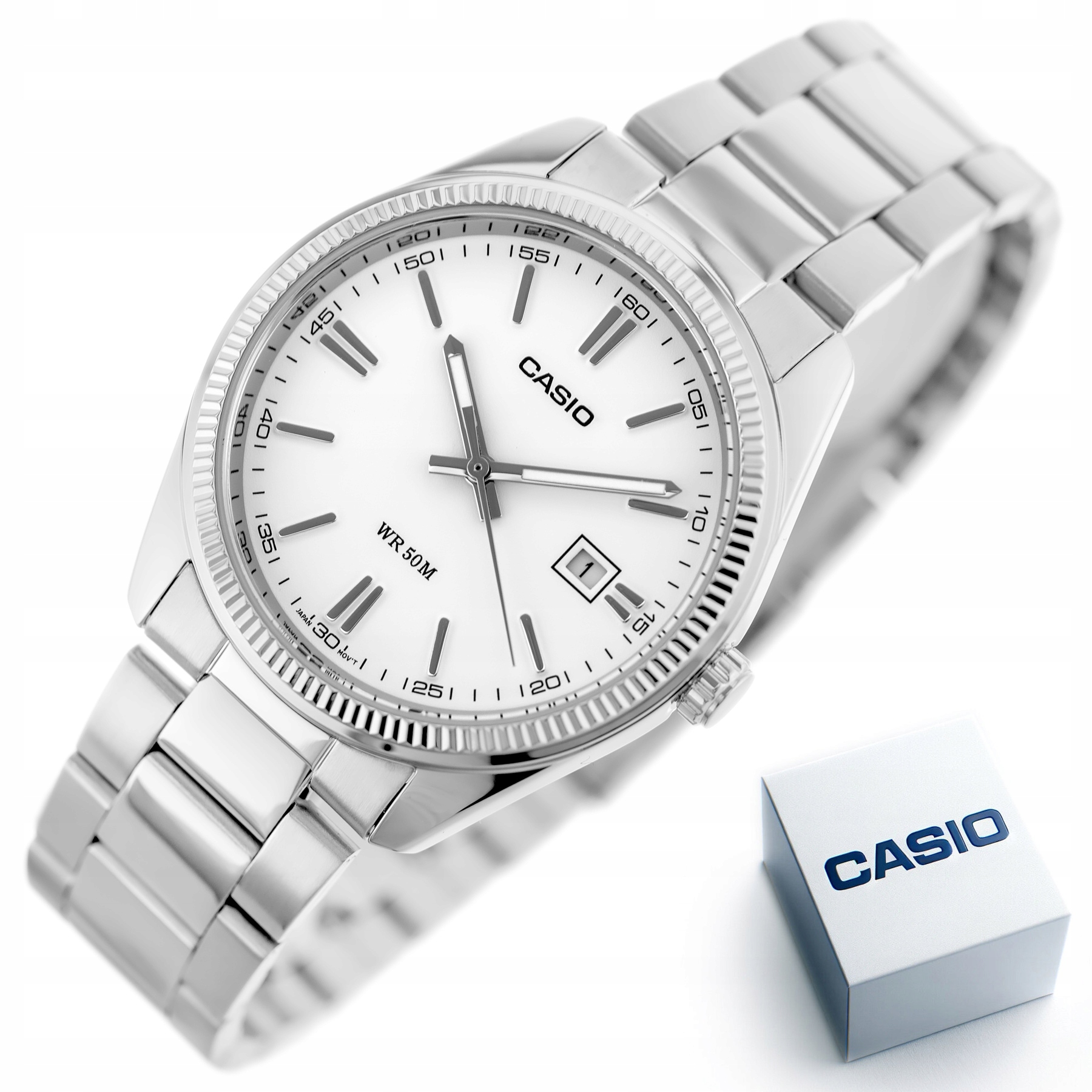 Zegarek Męski Casio MTP-1302D-7A1 stalowy datownik bransoleta Box