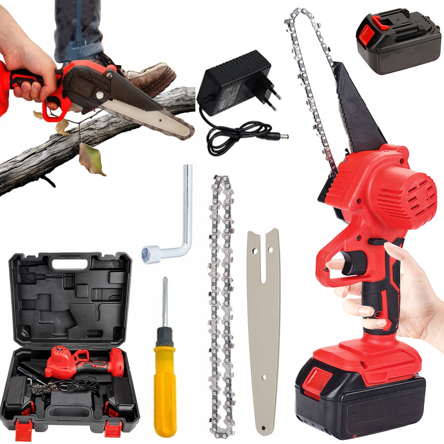 Akumulátorová Řetězová Elektrická Pila Na Stromy 2 X Kufr