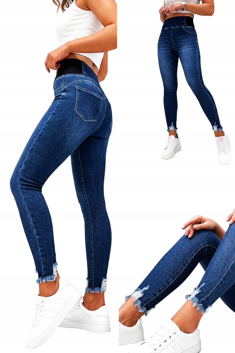 Damskie spodnie jeansowe Push Up skinny wysoki stan guma w pasie XL/42