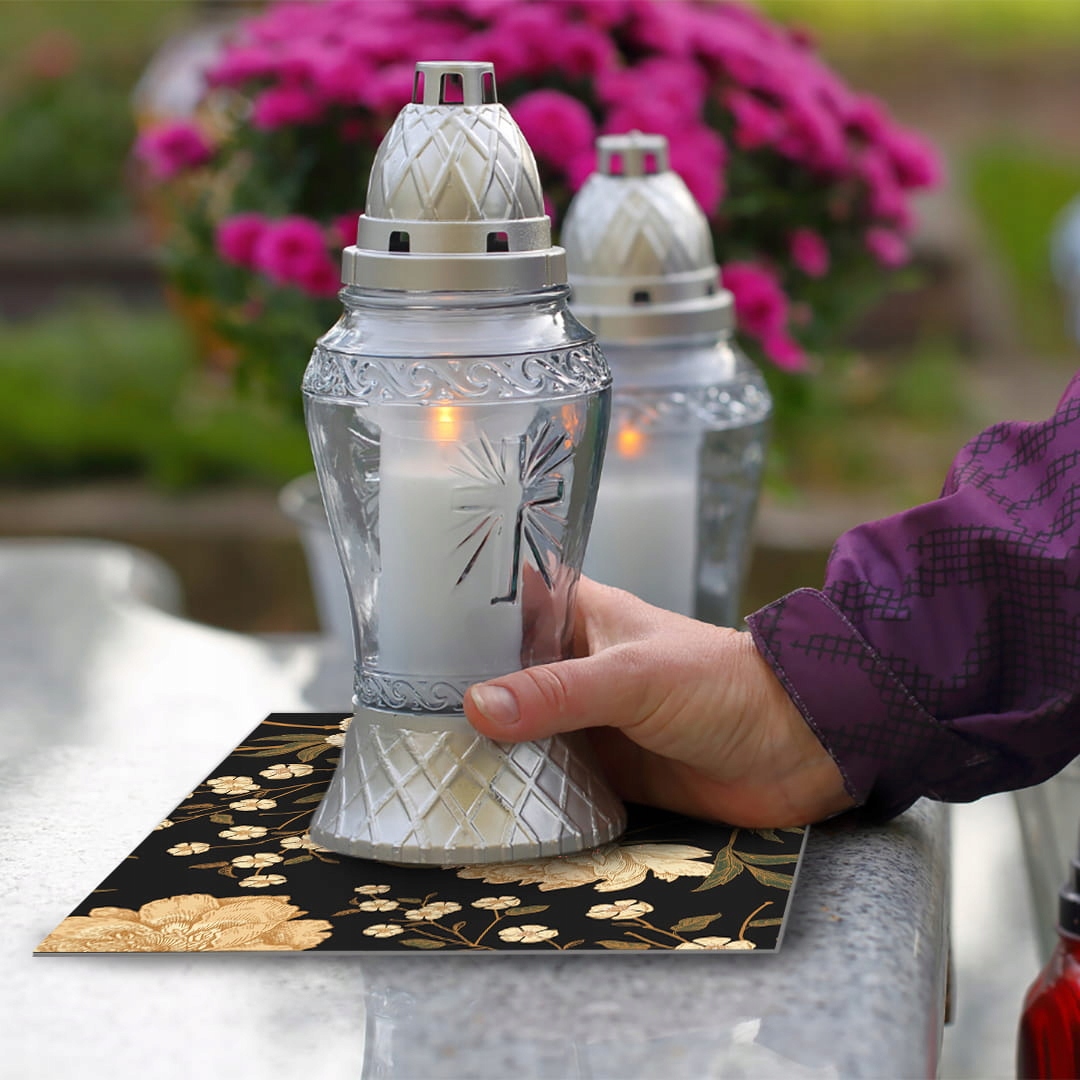 SZKLANA PODSTAWKA POD ZNICZE 30x20cm Piwonie 365a Szerokość produktu 20 cm