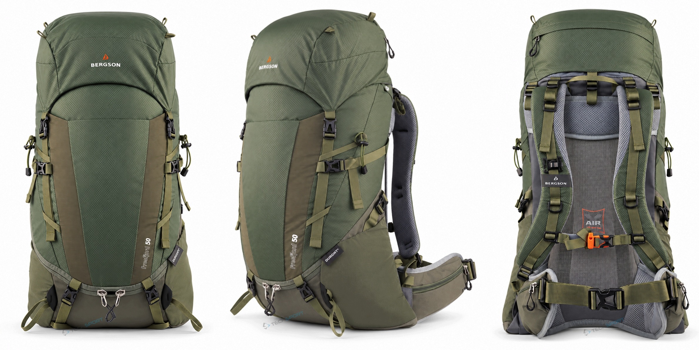 Batoh Bergson Tresfjord 50-60L Zelený Odnímatelný Rám Pouzdro