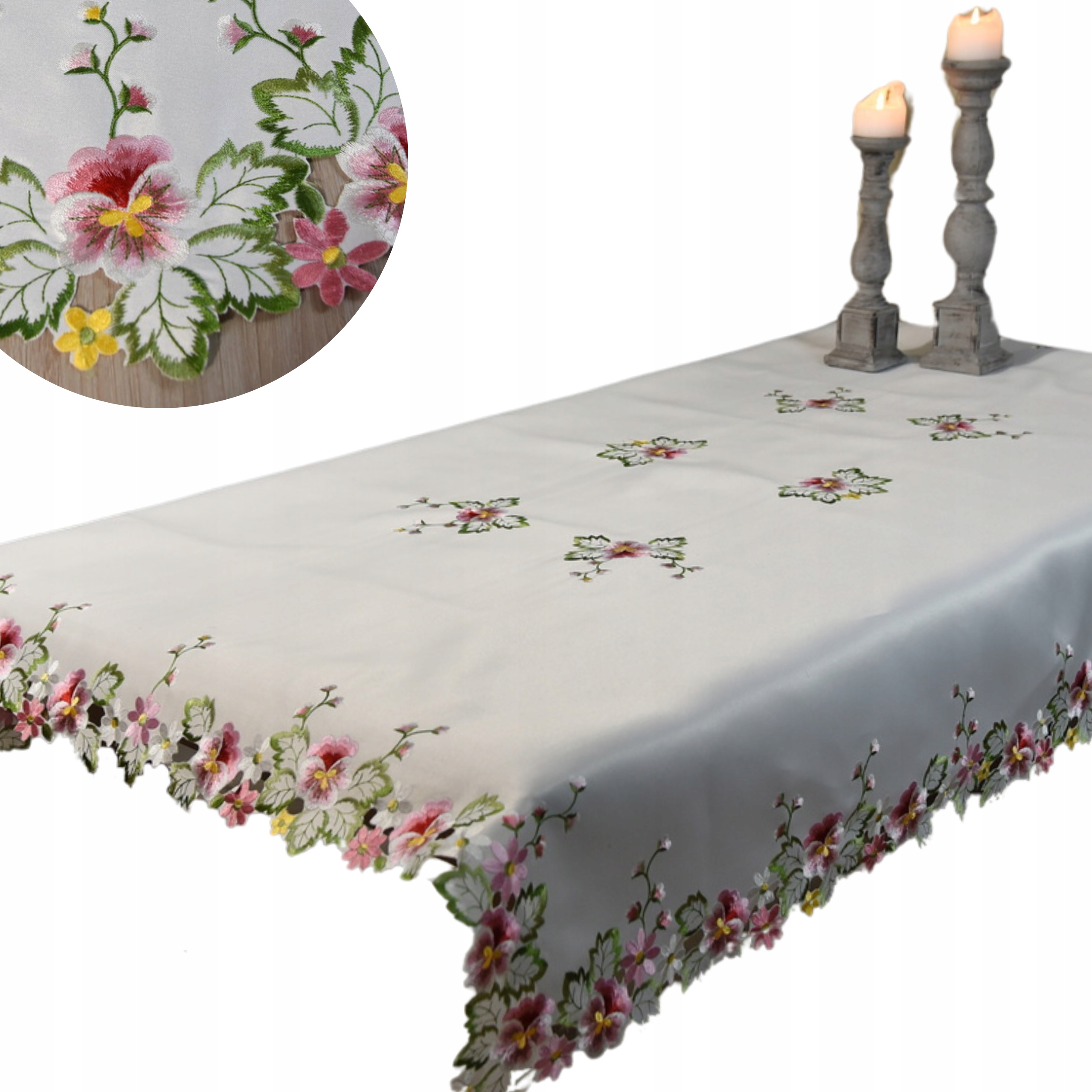 Jarní vyšívaný ubrus 130 x 180 cm, bílé růžové brášky Pink Gloss