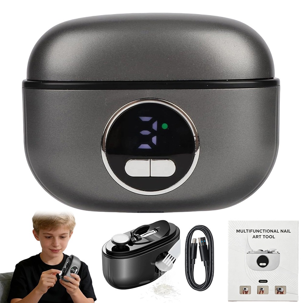 Elektrická kleštička na nehty 3v1, pilník 3 rychlosti, šedá, Usb-c