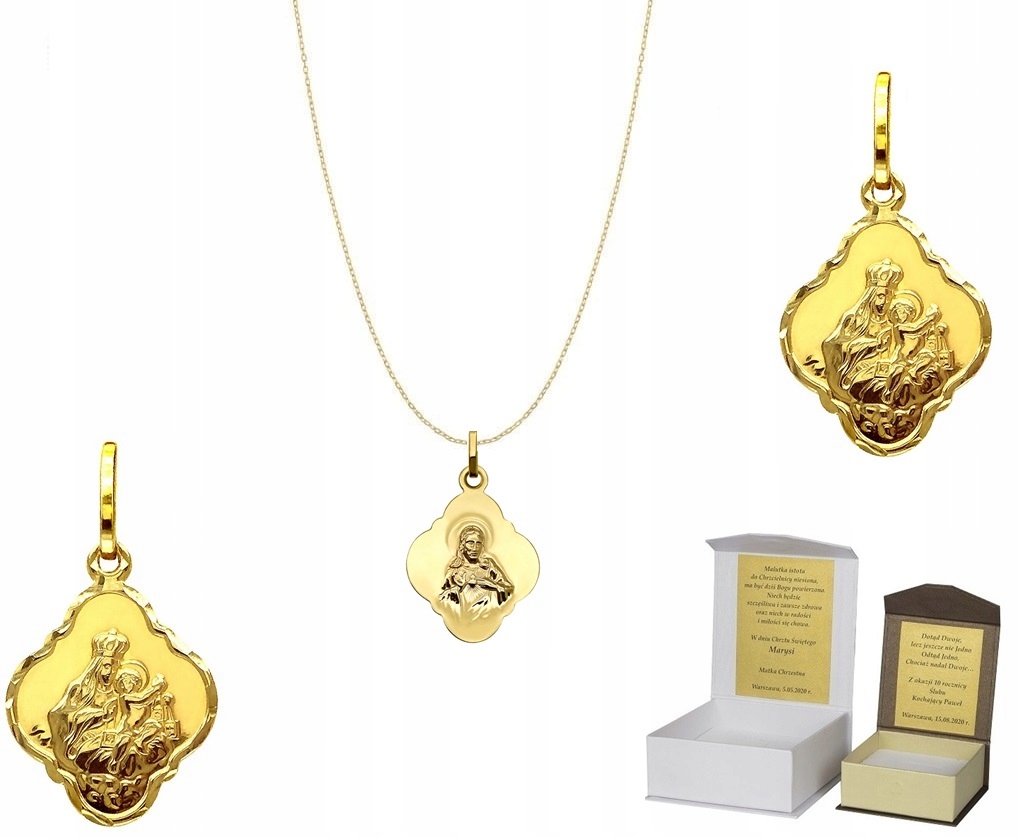 Zlatý řetízek pr. 585 Medailon Škapulíř Křest Svaté Přijímání 50 cm AZ1MZ4