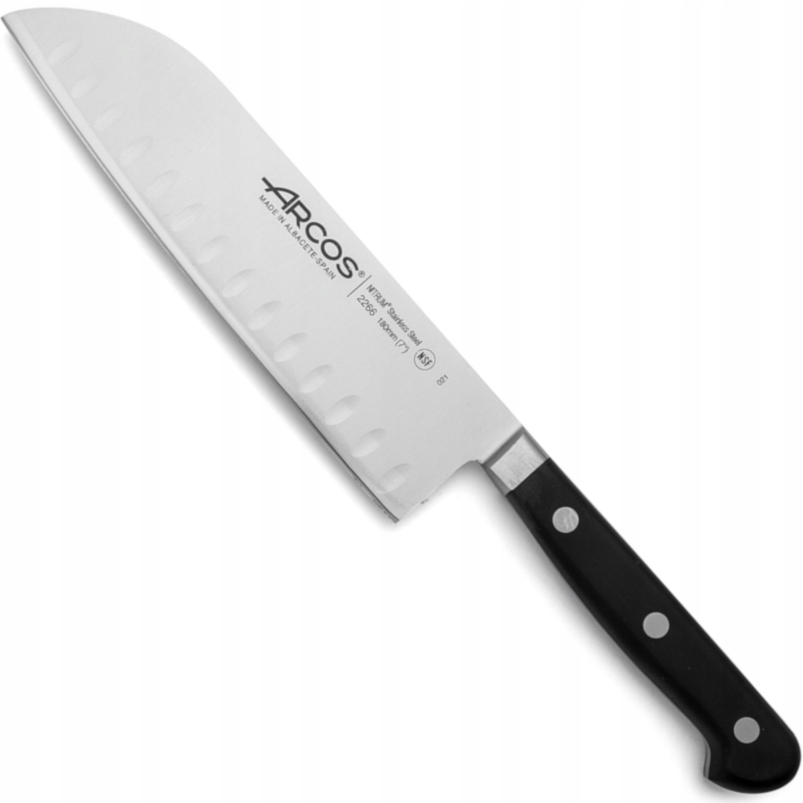Nôž santoku Arcos 180 mm, čepeľ 303 mm 55HRC, šírka 45 mm, čierny