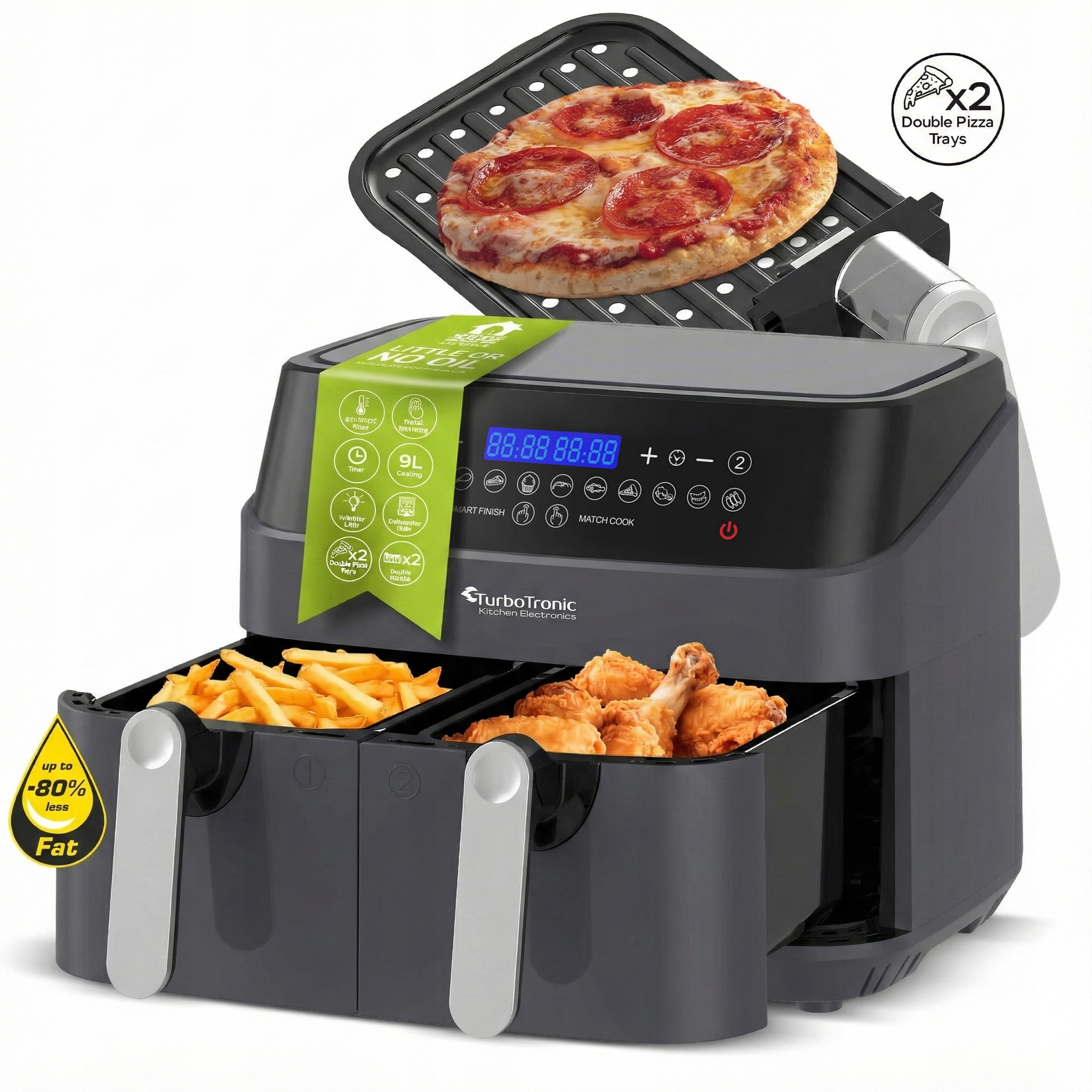 Fritéza 2x 4,5L Beztuková Fritéza Dvojitý Fritovací Koš 1600W