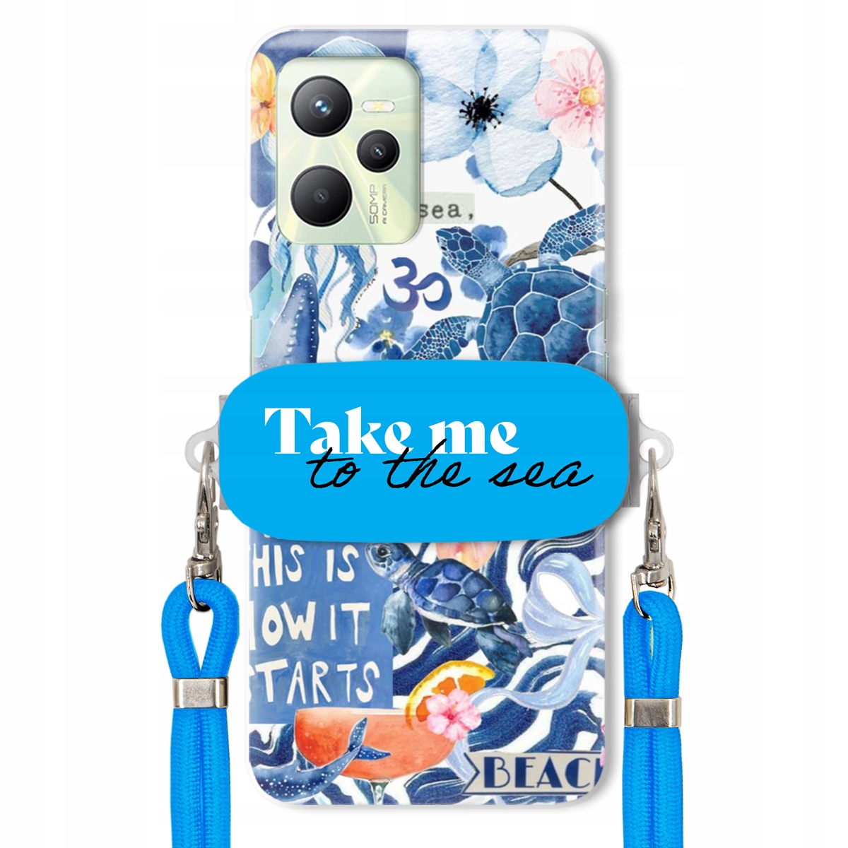 Puzdro pre Realme C35 Modré Crossbody vodítko držiak Take Me To The Sea