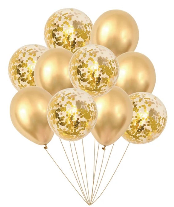 

Zestaw balonów złoty chrom z konfetti balon balony