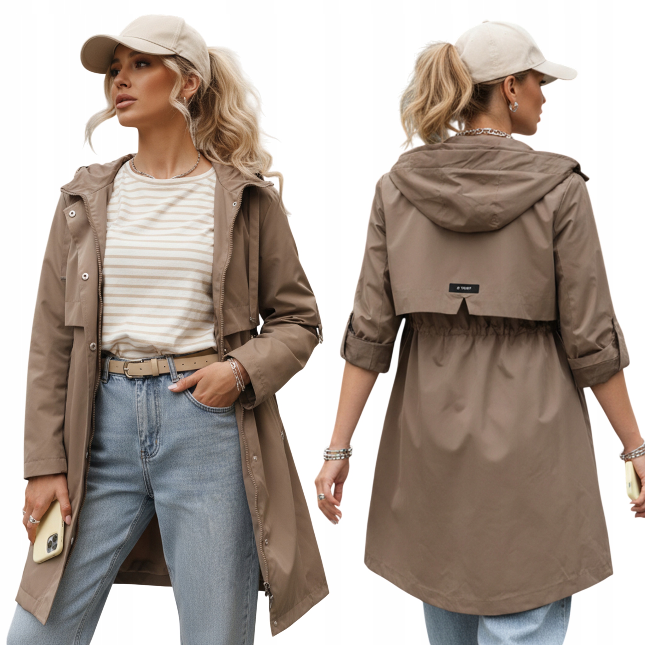 Kurtka damska przejściowa parka z kapturem ciemnobeżowa TY5558 XL