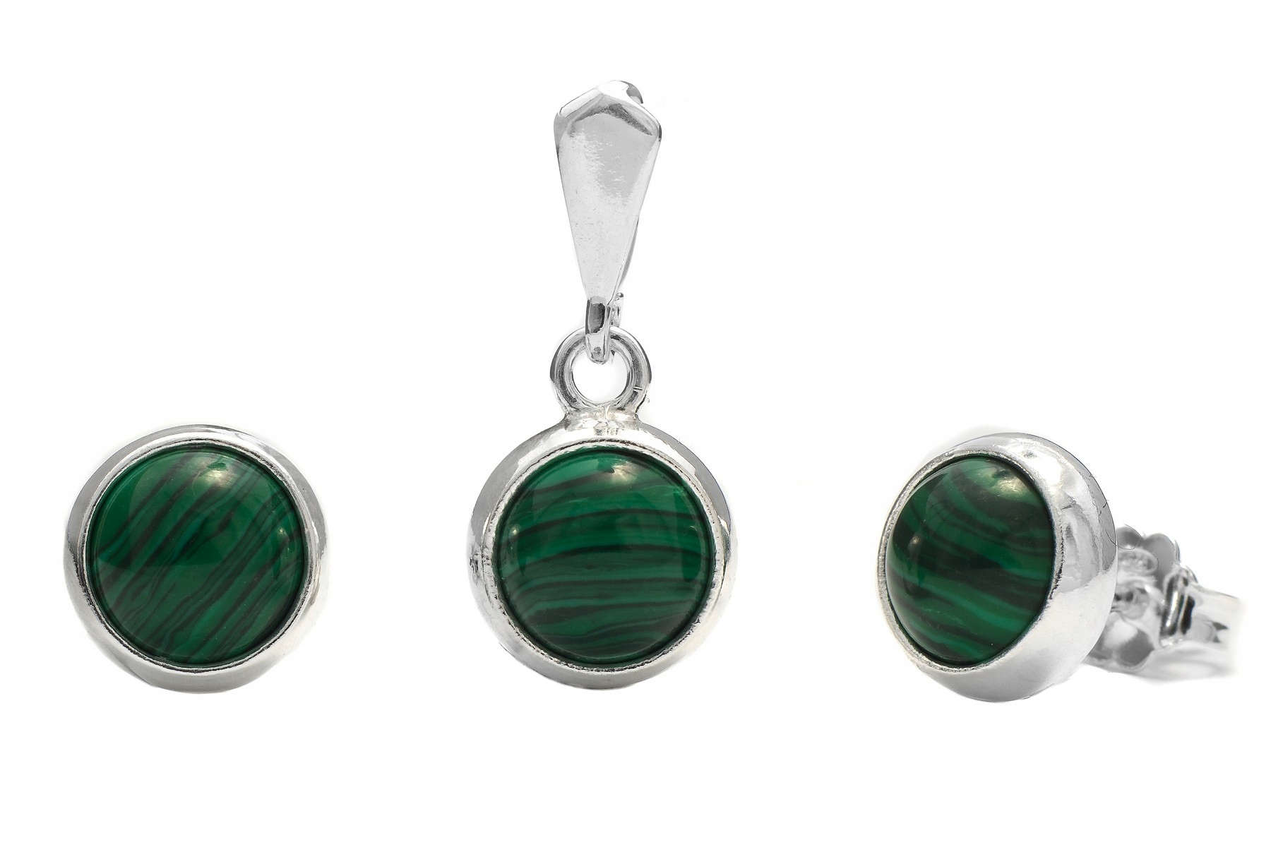 Stříbrný Komplet Náušnice Přívěsek Malachit