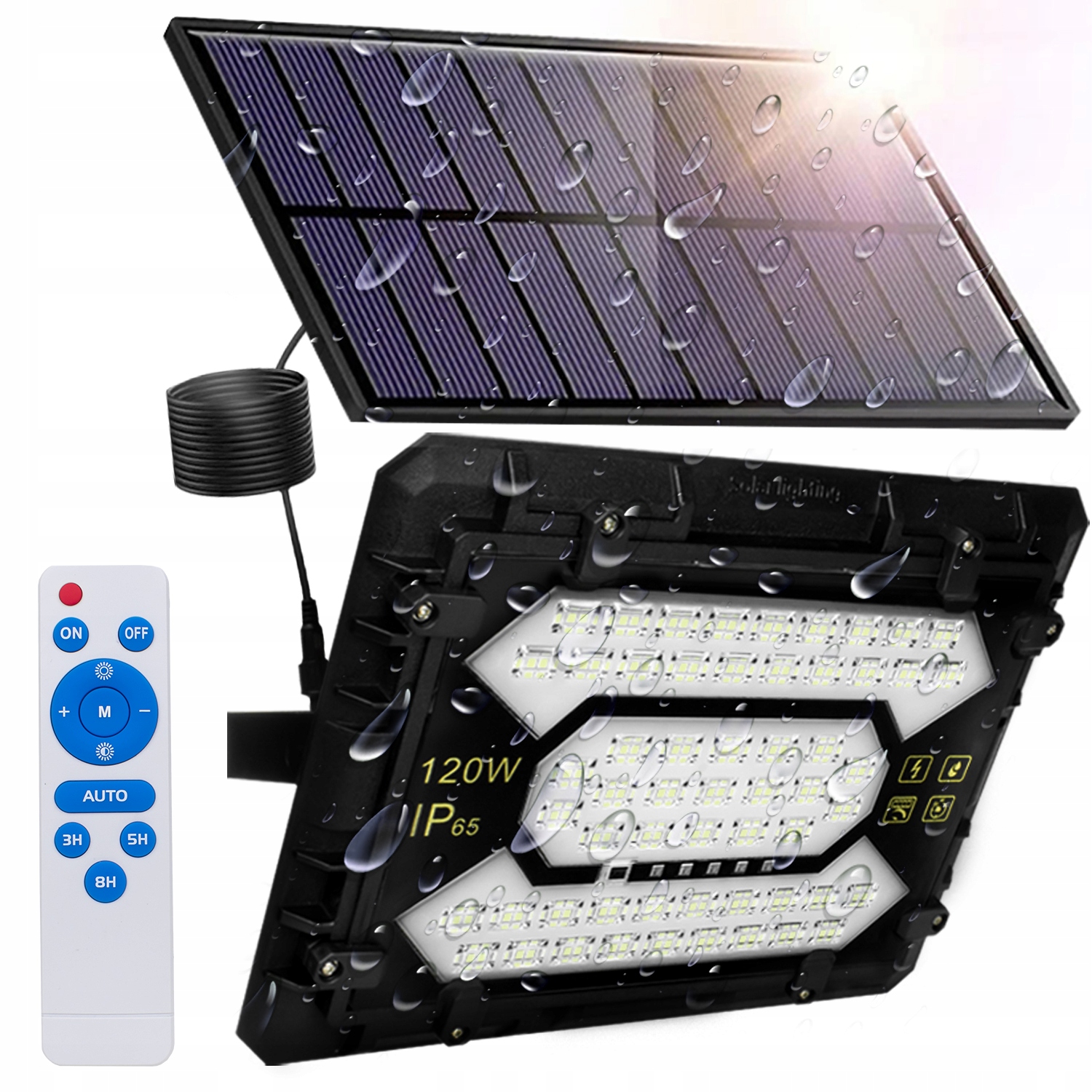 Extra Silná Solární Lampa Led 120W s osvětlením a solárním panelem Dálkový Ovladač