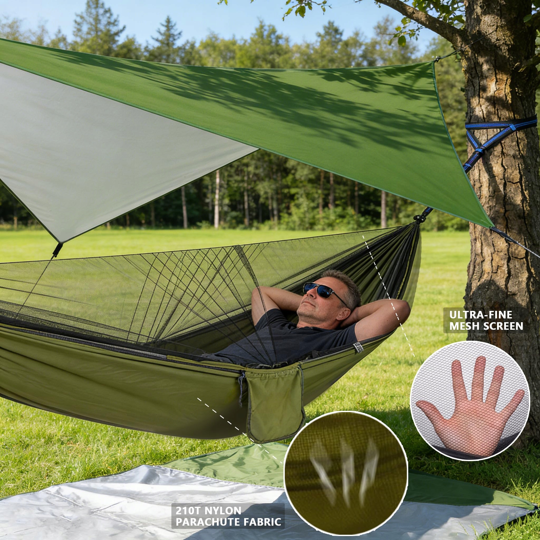 OUTDOOR Hamak z Moskitierą i Zadaszeniem Szybkoschnący Nylon na Kemping — miniatura 7