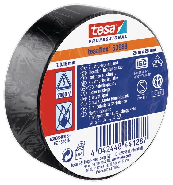 Taśma izolacyjna Pcw 25mm x 25m, czarna, klej kauczukowy