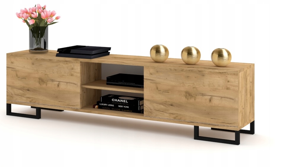 

Szafka Rtv Komoda Dąb Złoty Craft Czarne Nogi 200