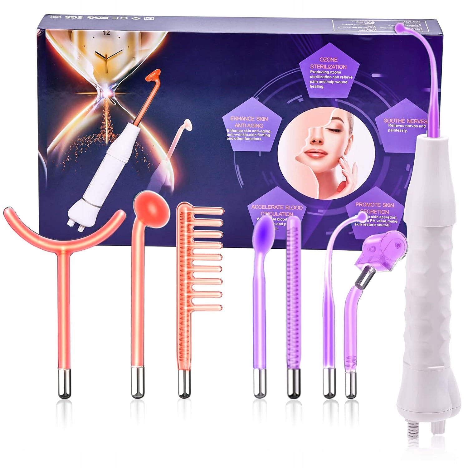 Darsonval Derma Wand Darsonwal Najmocniejszy 7 Pelot Twarz Włosy Trądzik