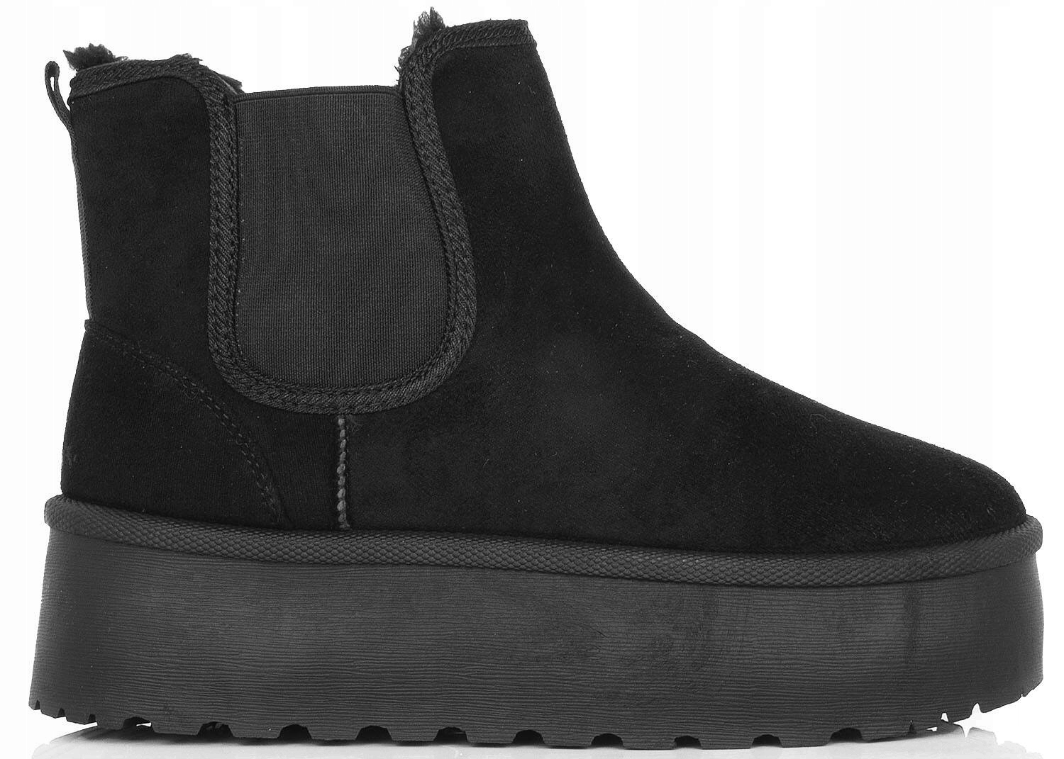 7911 CZARNE OCIEPLANE BOTKI NA GRUBEJ PODESZWIE ŚNIEGOWCE NA PLATFORMIE 38 Płeć kobieta