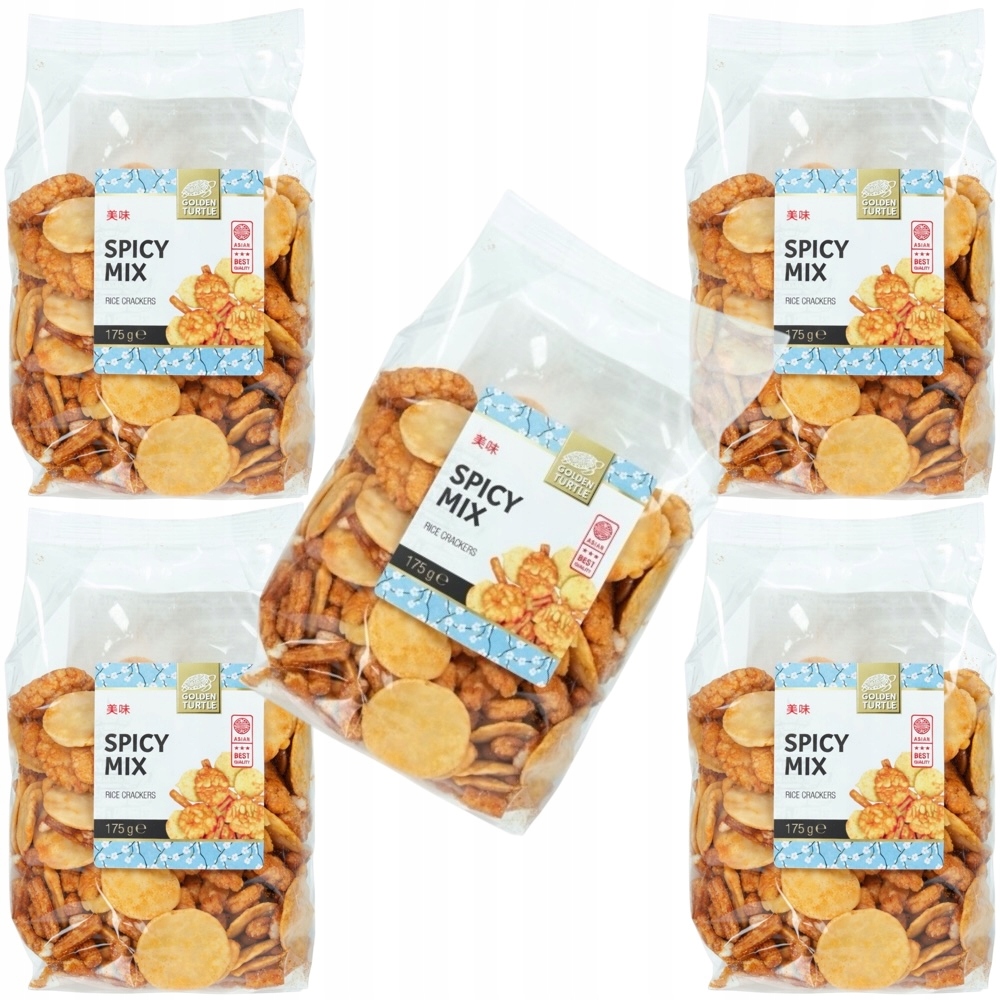 Levně 5 x Asijské pikantní Krekry Kukuřičné Rýžové 175g Golden Turtle Bran