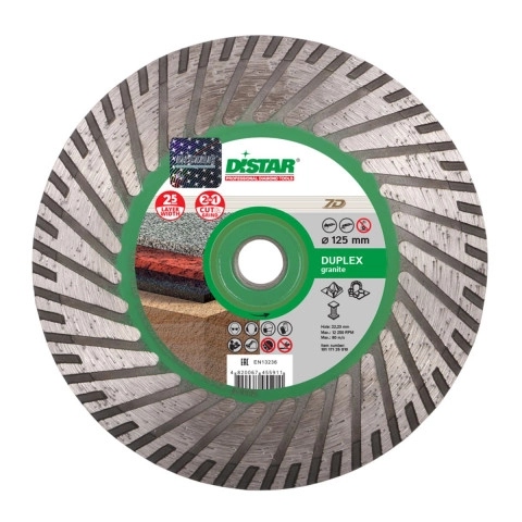 Diamantový kotouč Distar Duplex pro řezání žuly o průměru 125 mm/M14