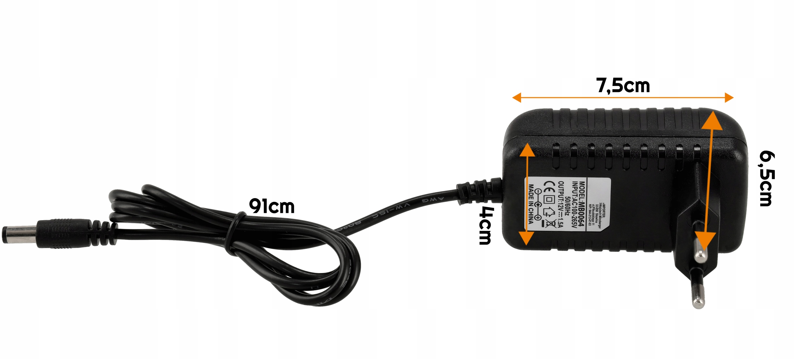 ZASILACZ WTYCZKOWY 12V 1,5A 18W DO TAŚM LED RGB Marka Berge