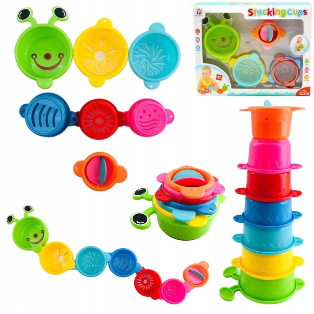 ZABAWKI DO KĄPIELI KUBECZKI PRZELEWOWE GĄSIENICA