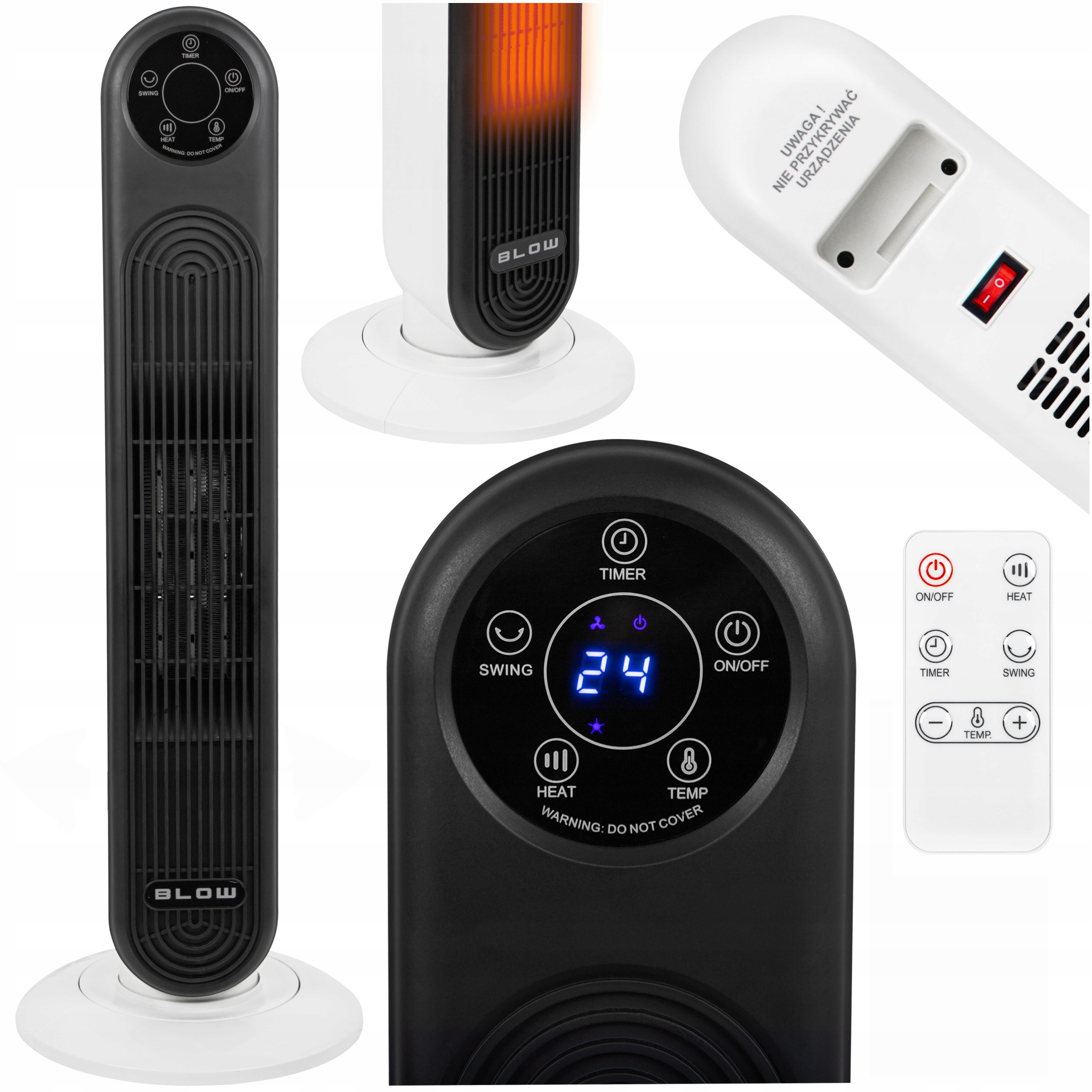 Elektrický Termoventilátor Farelka Keramický Radiátor 2kW Pohyblivý Pilot