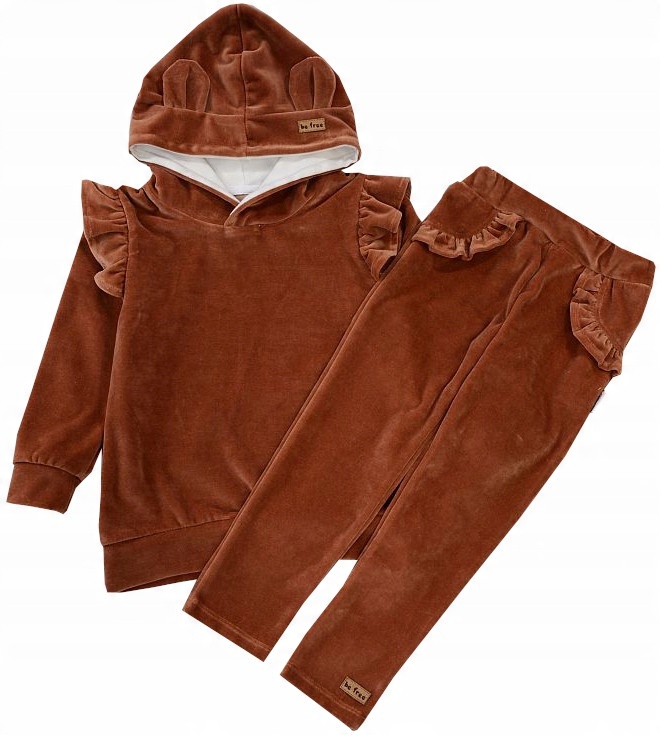 

Welur Dres Komplet Kaptur Falbanki Brąz 110 L51C