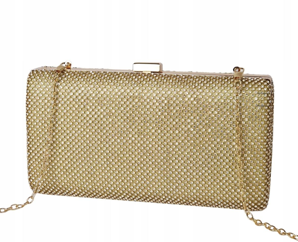 KOPERTÓWKA TOREBKA DAMSKA WIECZOROWA NA WESELE ŁAŃCUSZEK CYRKONIE ZŁOTO Kod producenta KOP045_C