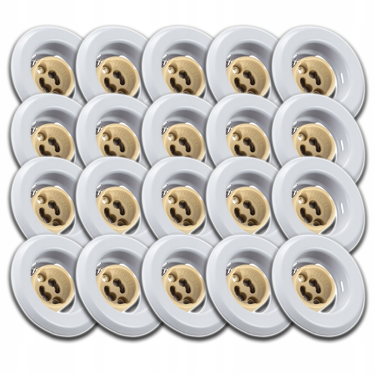 20 x Bílé Kulaté Stropní Svítidlo Halogen Zásuvka Konektor GU10 Pro Žárovku